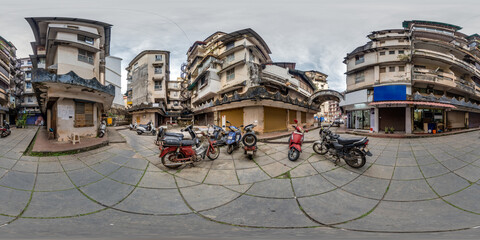 full seamless spherical hdr 360 panorama inside old houses in narrow courtyard or backyard of city...