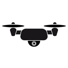 Icône d’un petit drone à hélices et caméra - pictogramme vectoriel, simple, noir et sans fond.