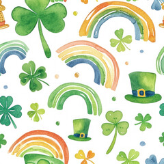 St. Patrick's Day Watercolor Pattern. - obrazy, fototapety, plakaty