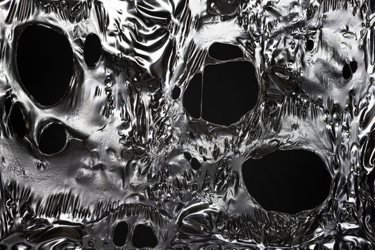 Melted Plastic Film Hole Overlay. Close-Up of Transparent Plastic Film Wrap With Textured Overlays and Shadows. 