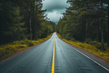 Fototapeta premium forest long road, AI generated