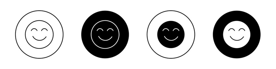 Improves mood and focus icon set. Happy and Good emotions vector symbol in a black filled and outlined style. Happy customer face sign.