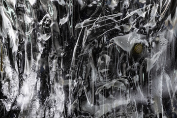 Close-Up of Transparent Plastic Film Wrap With Textured Overlays and Shadows. 