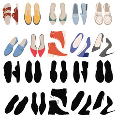 shoes top view set black silhouette, on white background vector