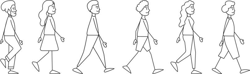 walking people, simple figures on a white background vector