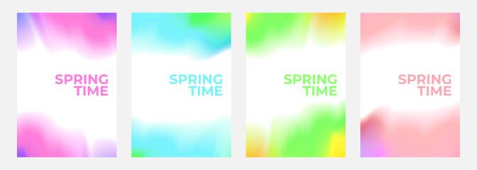 Set of vibrant blurred spring theme color backgrounds for creative Springtime season graphic design. Vector illustration.