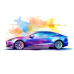 Tesla Car Watercolor Clipart, Ai generative - obrazy, fototapety, plakaty
