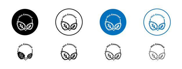 Mint Essence Line Icon Set. Mint leaf smell vector symbol in black and blue color.