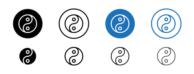 Overall Wellness Line Icon Set. Chinese yin yan vector symbol in black and blue color.