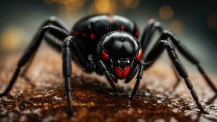 A black widow spider with red eyes. Generative AI.