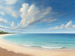 Fototapeta premium Expansive Tropical Paradise: A Panoramic Seascape with Vast Horizon, where Sky Meets Sea in Stunning Harmony