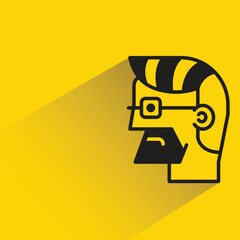 beard man avatar with shadow on yellow background