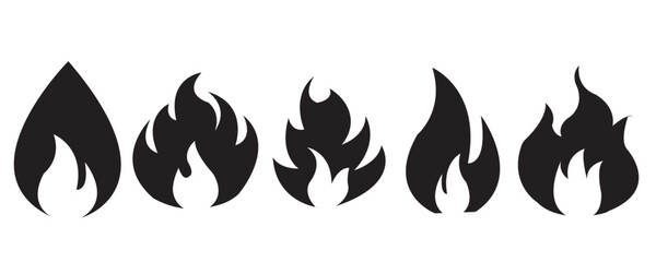 Fire icon collection. Fire flame symbol. Bonfire silhouette logotype. Flames symbols set flat style vector illustration 