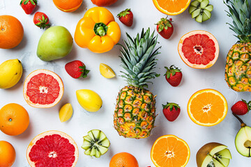 Photo fruits and vegetables flat lay