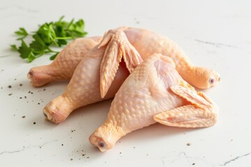Raw chicken on white kitchen background
