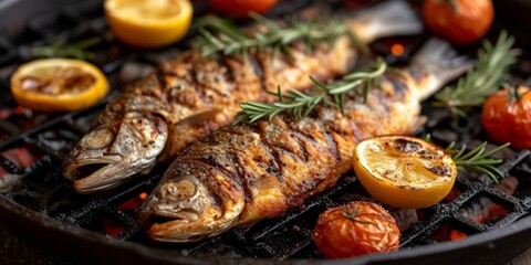 Delicious grilled fish with lemon and fresh vegetables will be a healthy and flavorful meal.