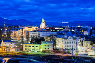 Zilina city in Slovakia in Europe evening view at night - 725392847