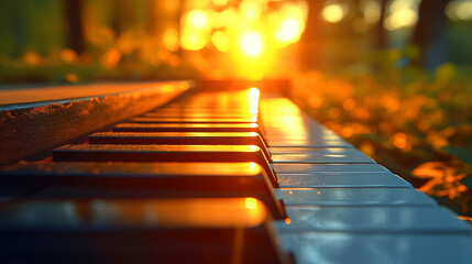 Close-Up of Sunny Piano Keys Setting on a Sunny Day With Blurred Background