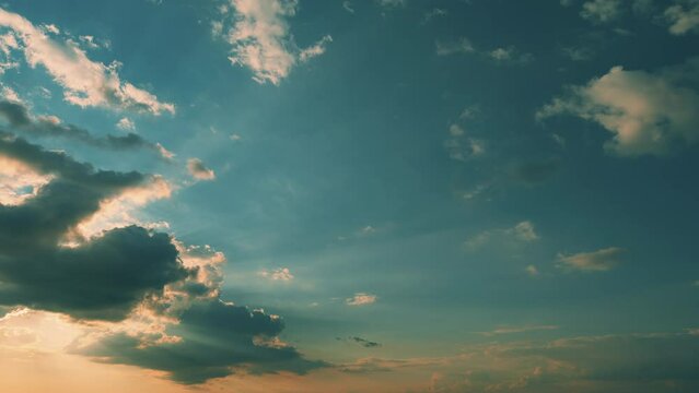 Summer Paradise Dreamy Concept. Horizon Golden Sky. Dramatic Sunset Cloudscape. Picturesque Panoramic Scenery.
