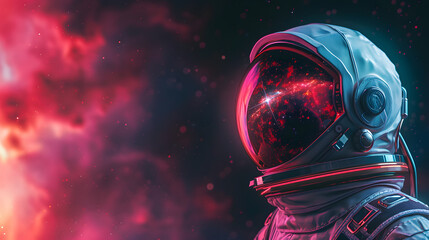 a close up of a space helmet with a reflection of a burning nebula