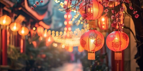 Chinese new year lanterns, Traditional street decorated for Chinese New Year.