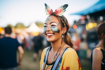 festival attendee with face paint cheering at an event