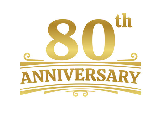80 years anniversary logo, icon or badge. 80th birthday, jubilee celebration, wedding, invitation card design element. Vector illustration.