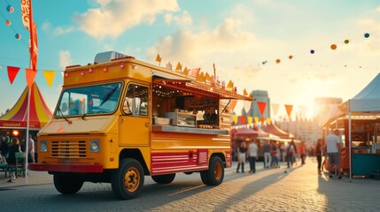 Sunset Food Truck at Bustling Festival