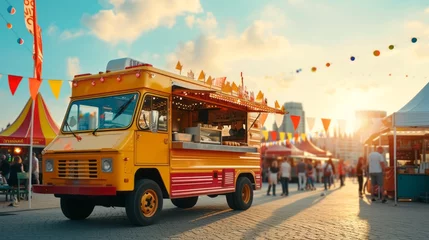 Foto op Canvas Sunset Food Truck at Bustling Festival © esp2k