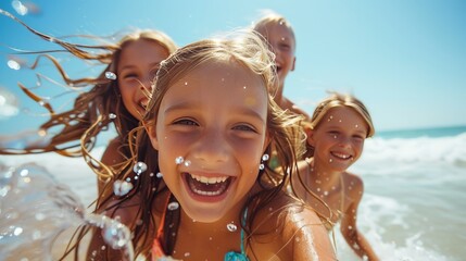 Joyful Moments: Children Playing in the Ocean Waves