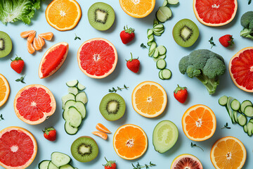 Photo fruits and vegetables flat lay