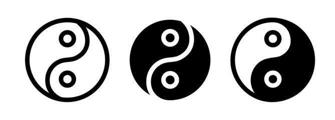Total Health and Harmony Line Icon. Yin and Yang Balance Icon in Black and White Color.