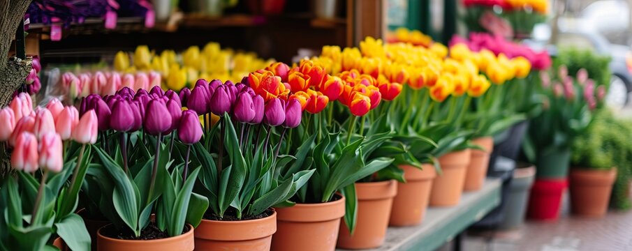 tulips in the garden HD 8K wallpaper Stock Photographic Image