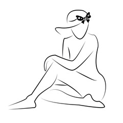 Pretty woman line silhouette. Female body icon 3 2 2