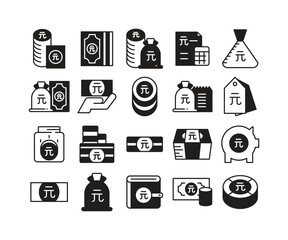 Chinese Yuan money icons set vector illustration