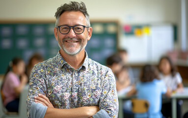 Obraz premium Guiding the Future: A Teacher Among Students