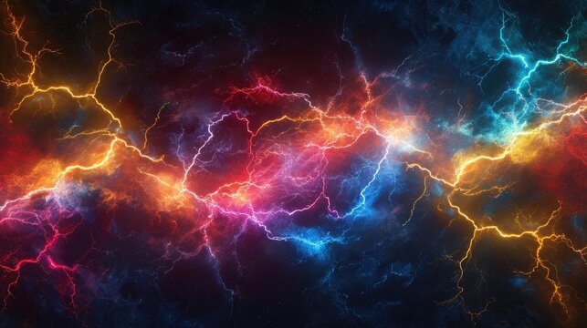 colorful lightning on dark sky background