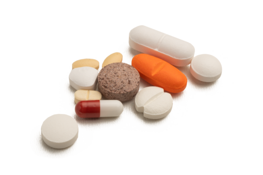 Pills of various shapes and colors