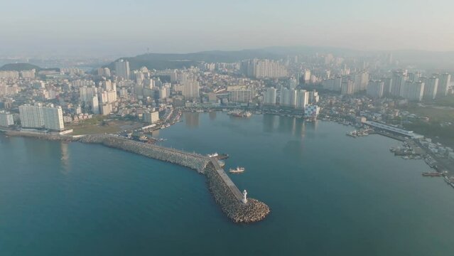Aerial video of Ulsan sea cityscape, South Korea