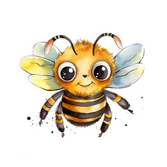Cute Bee Watercolor Clipart, Ai Generative