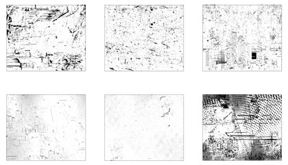 Collection of urban grungy textures.  Crackle line and scratch on concrete and stone surface. Abstract vector background in black and white color.