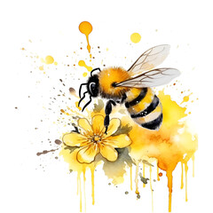 Cute Bee Watercolor Clipart, Ai Generative