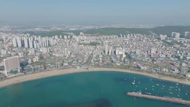 Aerial video of Ulsan sea cityscape, South Korea