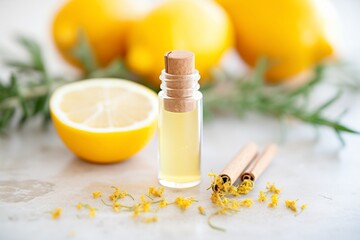 close up of lemon essential oil in a roll-on tube