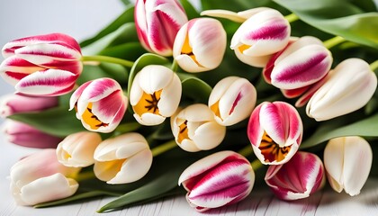 a bouquet of tulips on a light background