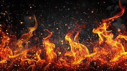 Fototapeta na wymiar Intense Flames Rising Against a Dark Background, Capturing the Essence of Fire