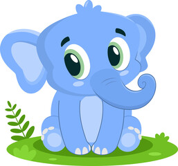 Cute Baby Elephant Animal Cartoon Character. Illustration Isolated On Transparent Background