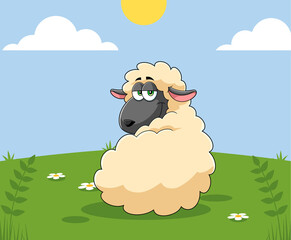Smiling Female Sheep Cartoon Character. Illustration Isolated On Transparent Background