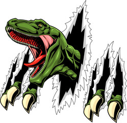 Raptor Dinosaur Ripping Out Background Graphic Design. Illustration Isolated On Transparent Background