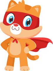 Cat Superhero Pet Cartoon Character. Illustration Isolated On Transparent Background
